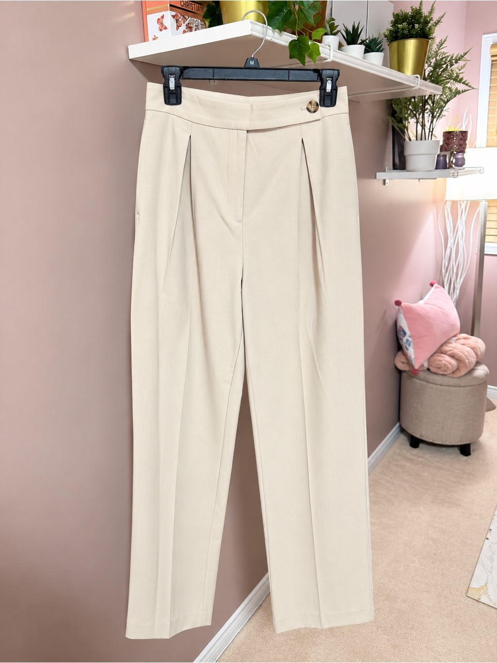Dynamite High-Rise Pleated Cream Women’s Trousers